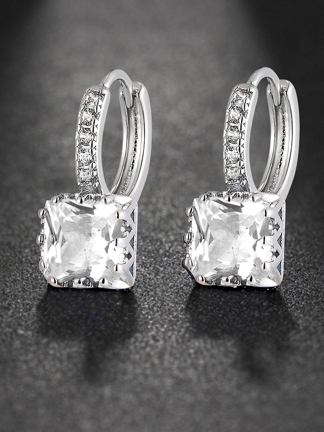 

Peora Silver Plated Cubic Zirconia Contemporary Hoop Earrings
