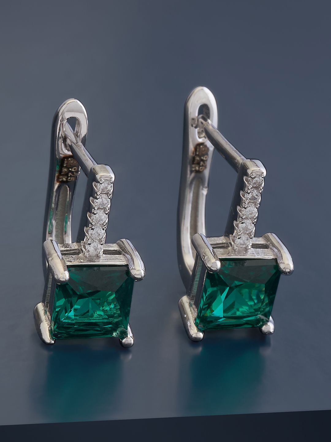 

Kushal's Fashion Jewellery Sterling Silver Cubic Zirconia Rhodium-Plated Hoop Earrings, Green