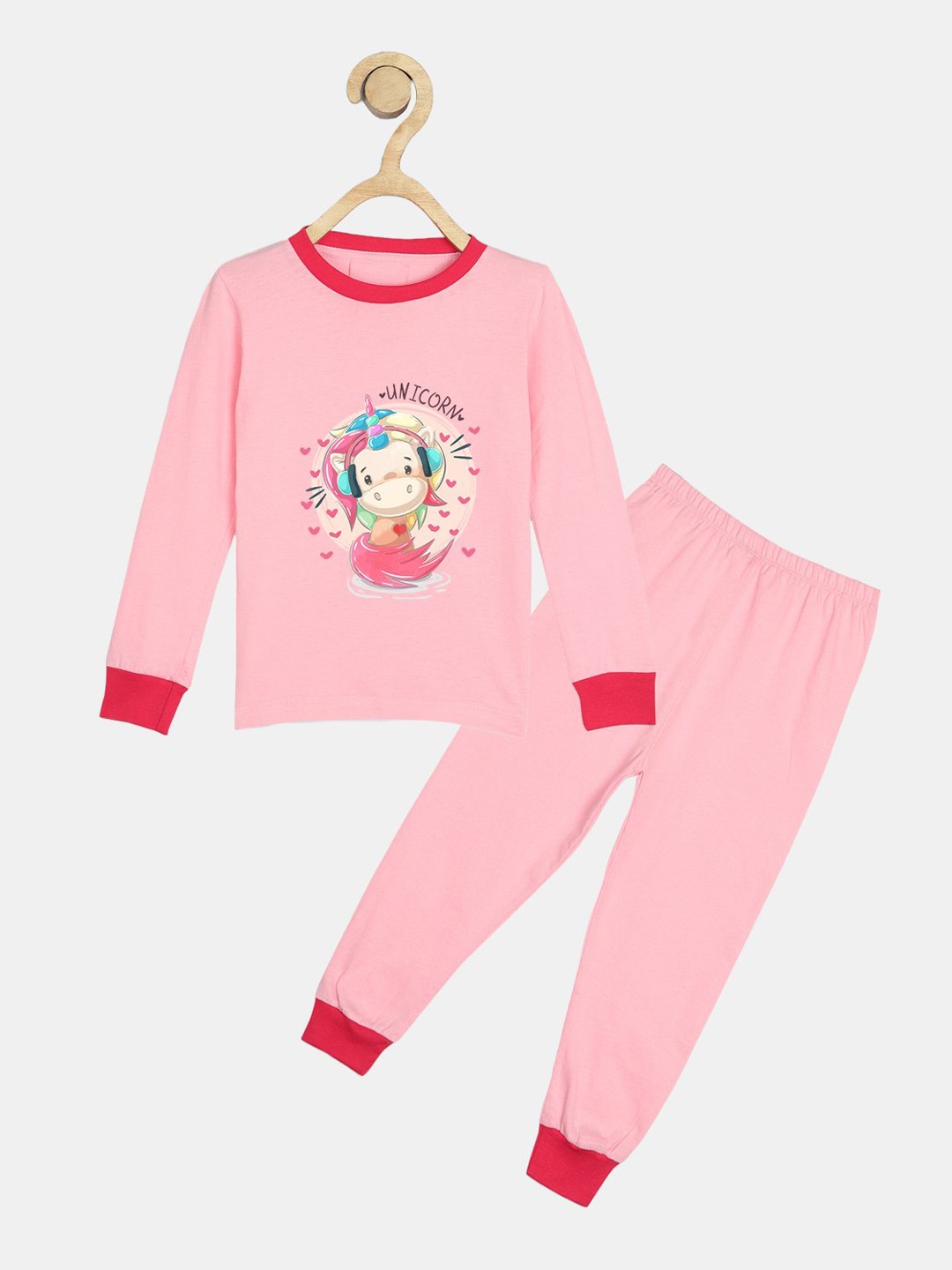 

Wyld Sprog Girls Printed Night suit, Pink