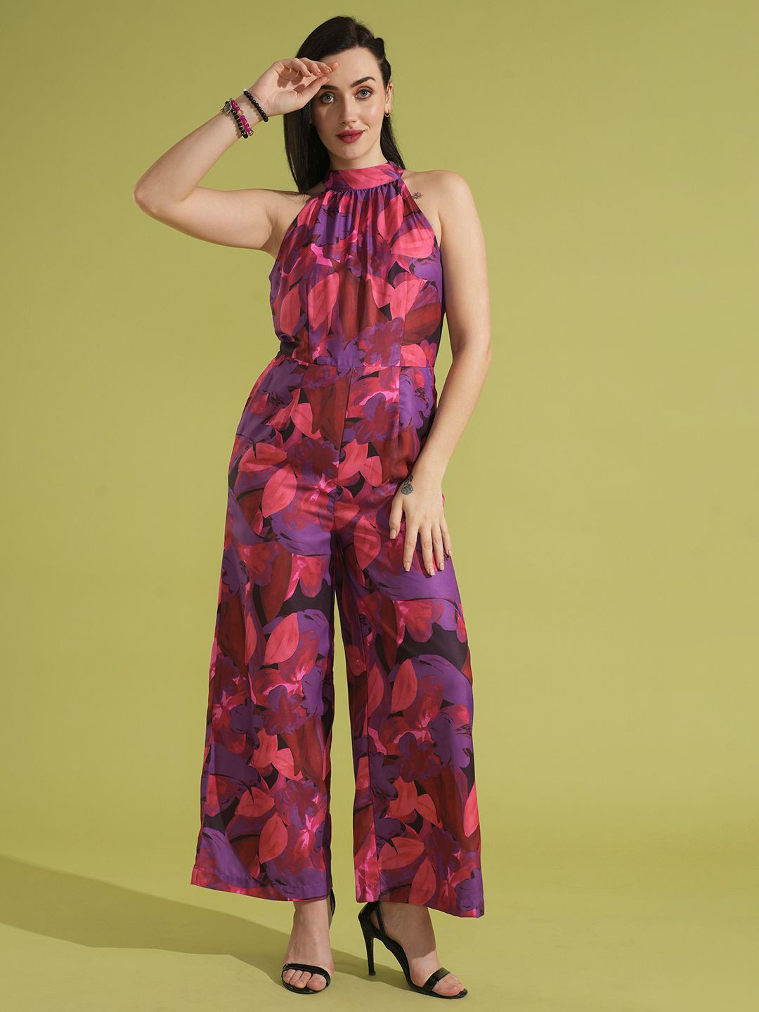 

Globus Round Neck Abstract Basic Jumpsuit, Maroon