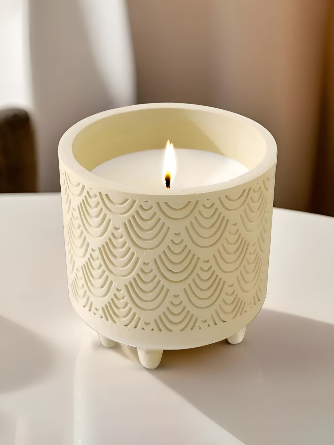 

Ekhasa White & Beige Textured Soy Wax Pomegranate Scented Jar Candle