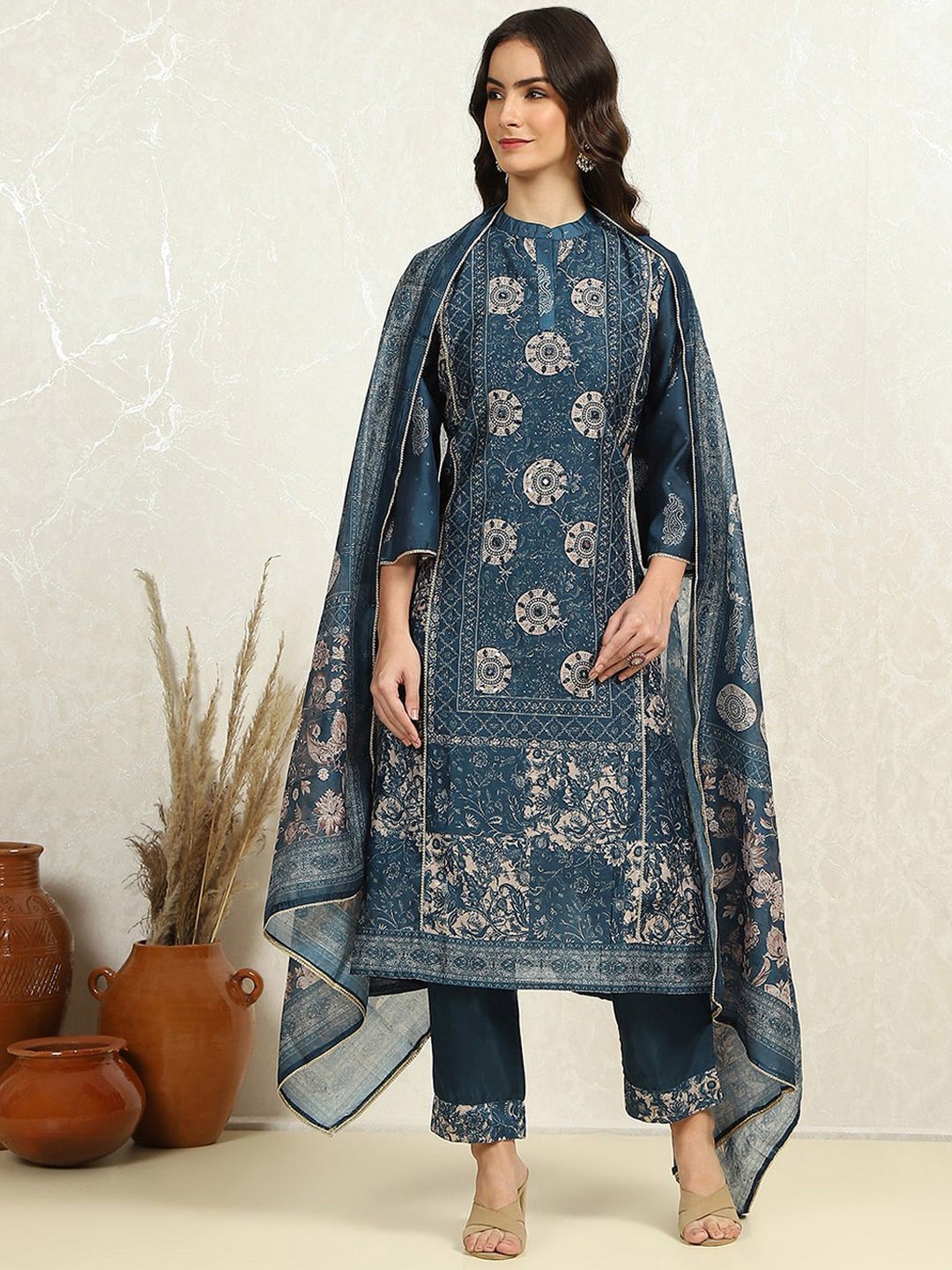 

Biba Ethnic Motifs Printed Unstitched Dress Material, Blue