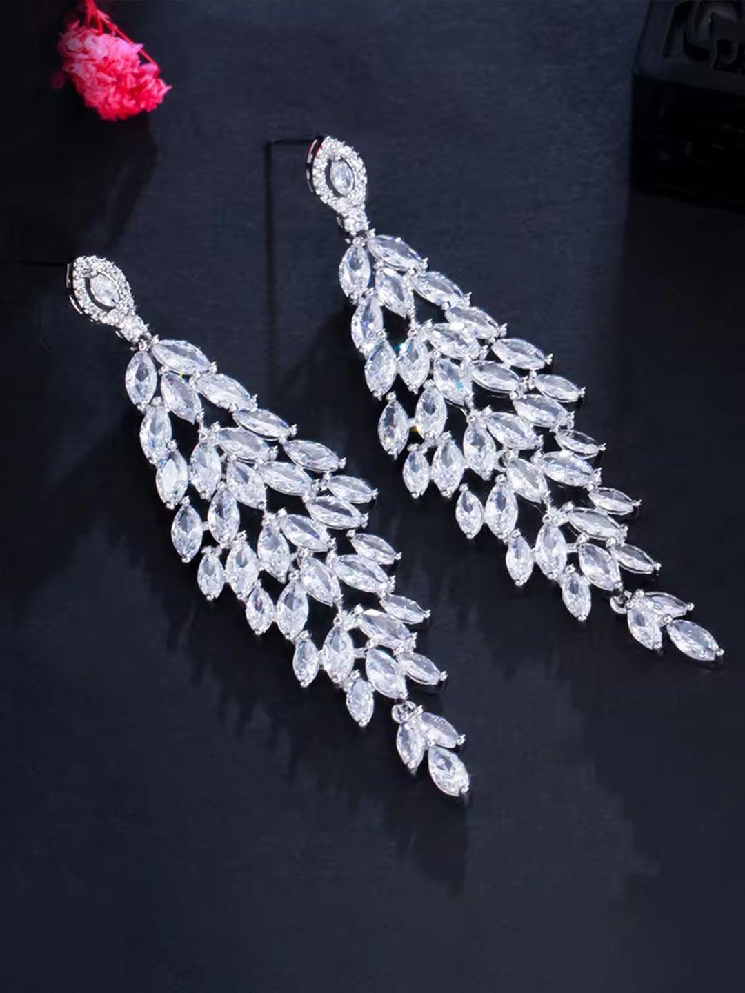 

Peora Silver Plated Cubic Zirconia Studded Drop Earrings