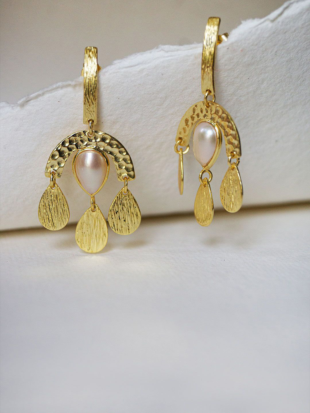 

MANNASH 92.5 Sterling Silver Gold-Plated Pearls Studded Contemporary Drop Earrings