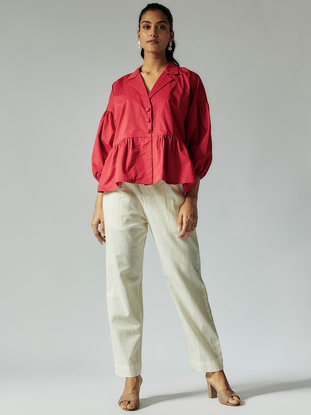 

Maisolos Cotton Linen Top With Trousers, Red