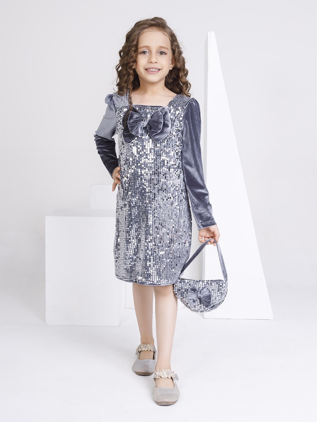 

Peppermint Girls Embellished A-Line Dress, Grey