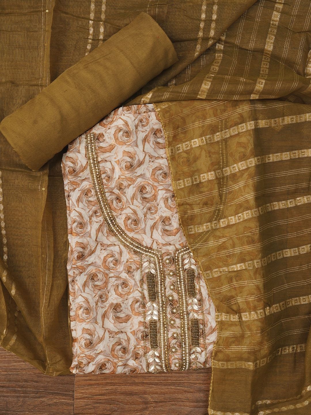 

Jaipur Kurti Unstitched Embellished Cotton Blend Dress Material with Dupatta, White