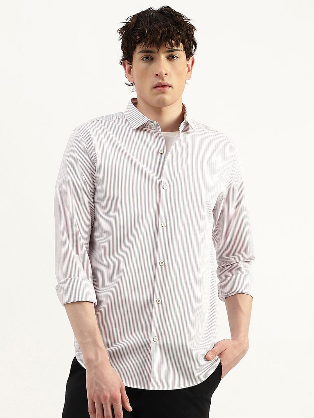 

United Colors of Benetton Men Striped Opaque Casual Shirt, White