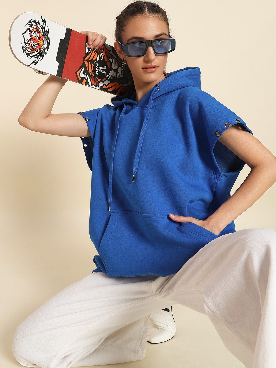 

PockMAN Women Solid Hooded Antimicrobial Sweatshirt, Blue
