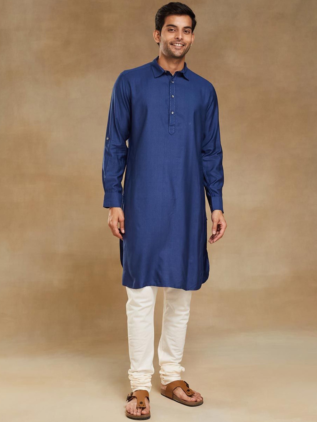 

Fabindia Shirt Collar Slim Fit Pathani Kurta, Blue