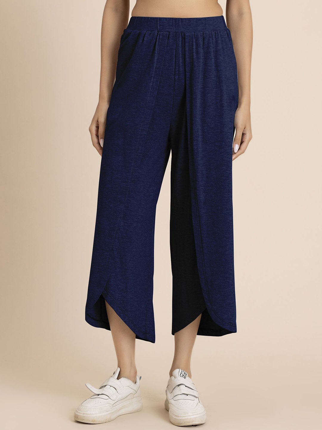 

Moomaya Women Loose Fit High-Rise Trousers, Navy blue