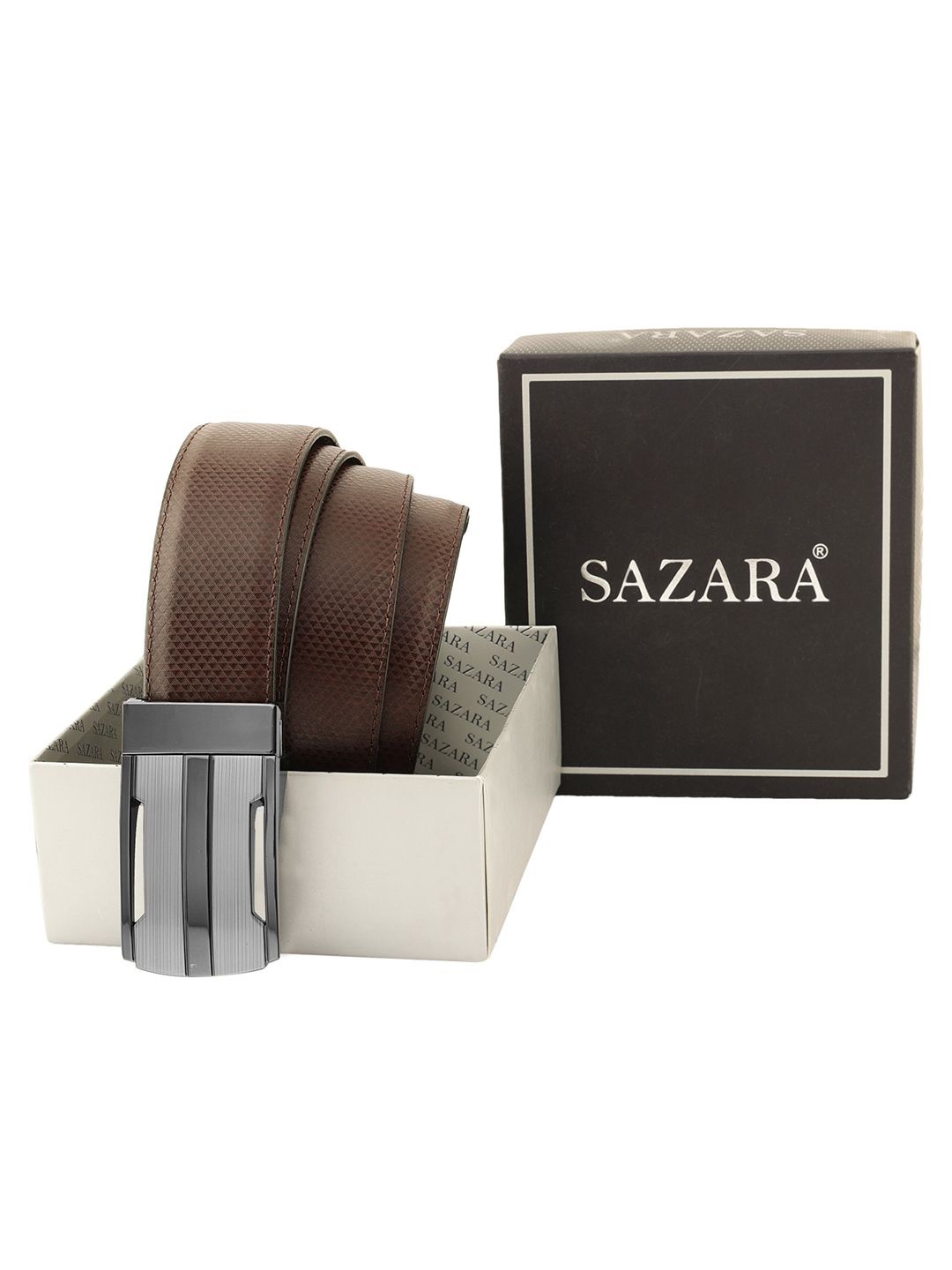 

SAZARA Men Textured Leather Reversible Belt, Brown