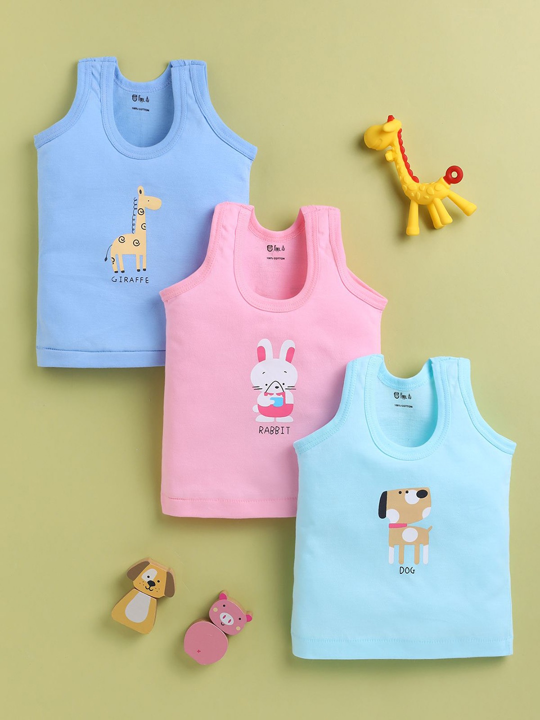 

Redden Infant Boys Pack Of 3 Printed Pure Cotton Basic Vests A-101M-17-PK3, Blue