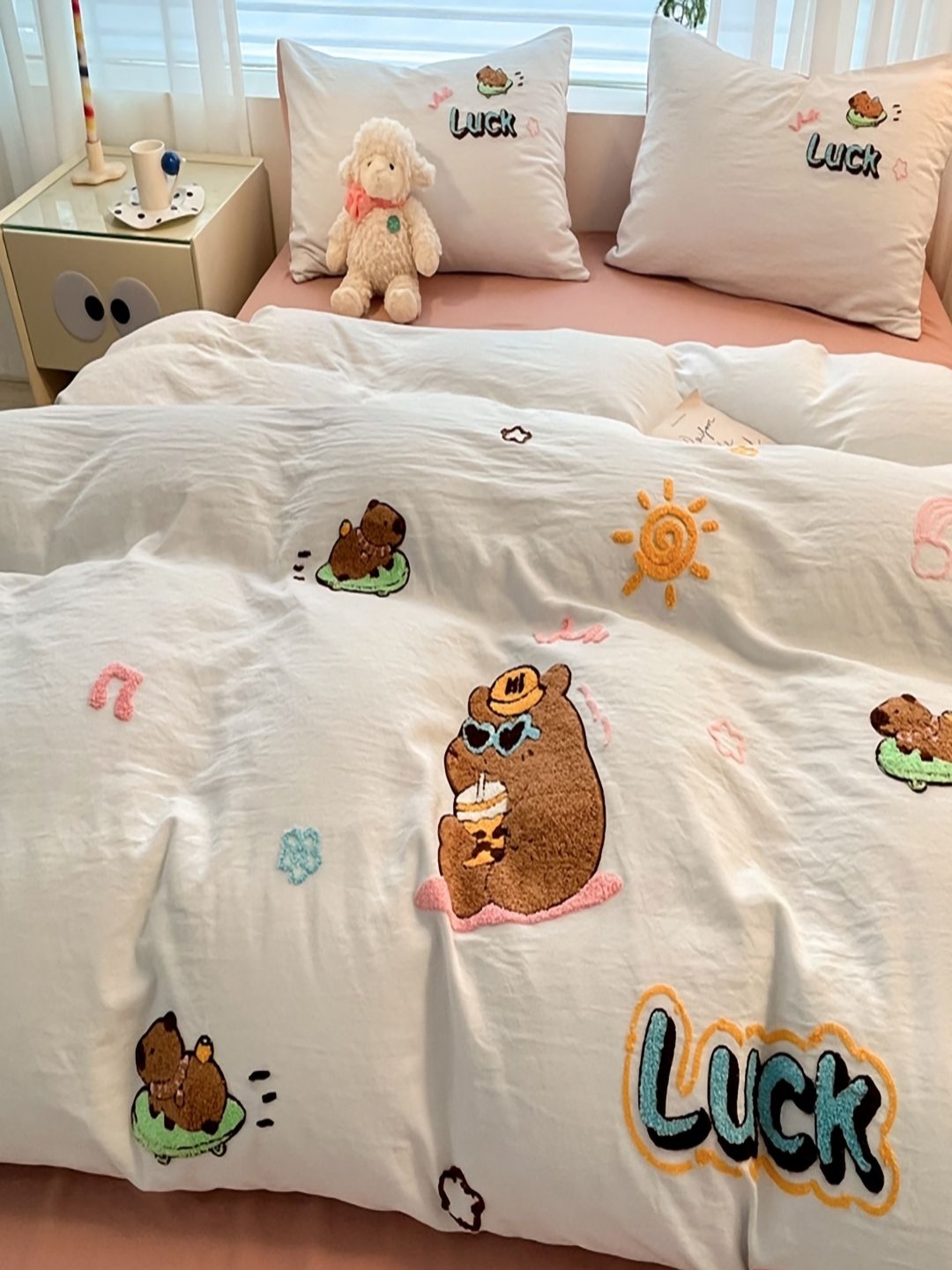 

JC HOME Pink & White 4 Pieces Graphic Single Regular Bedding Set