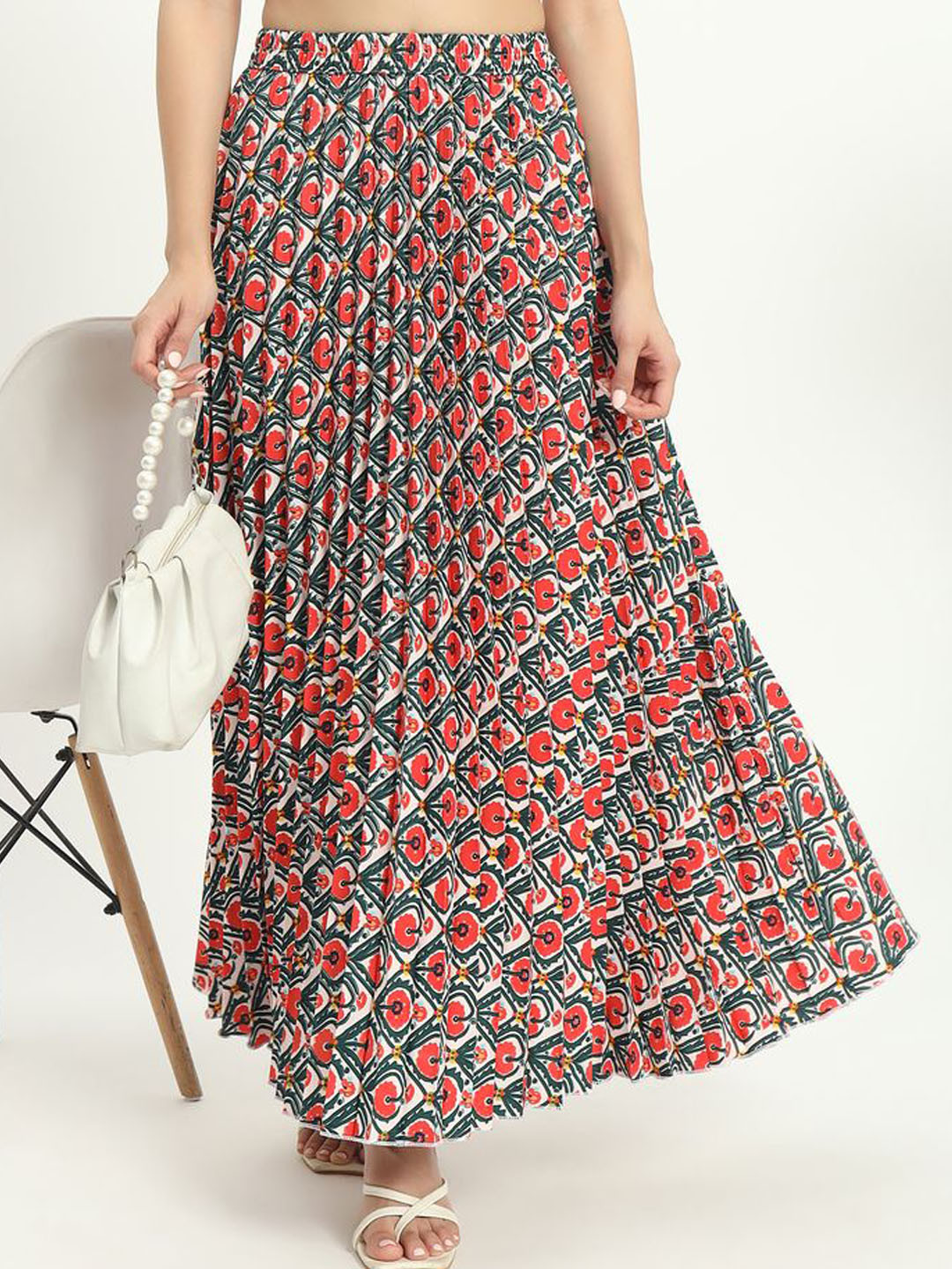 

OTABU Women Printed A-line Maxi Skirts, Red