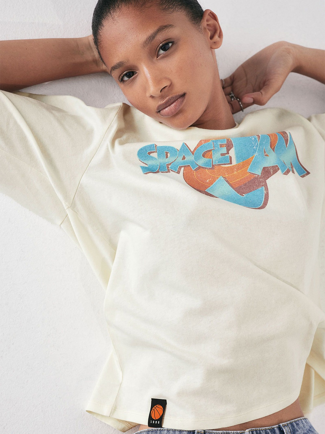 

H&M Pure Cotton Oversized Printed T-Shirt, White