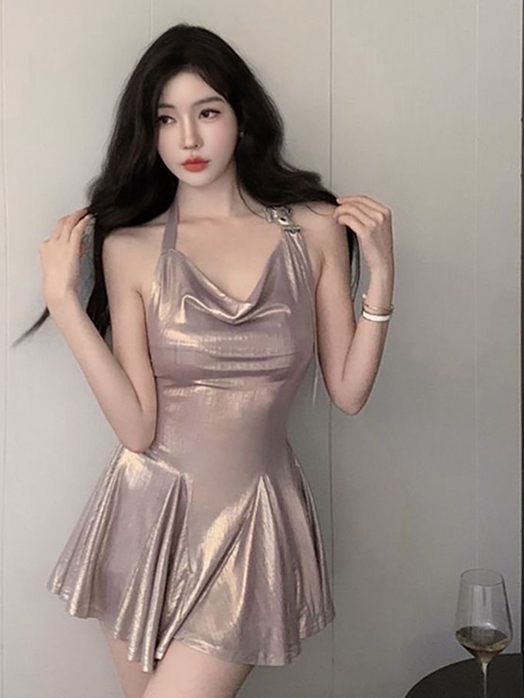 

StyleCast x Revolte Halter Neck A-Line Mini Dress, Beige
