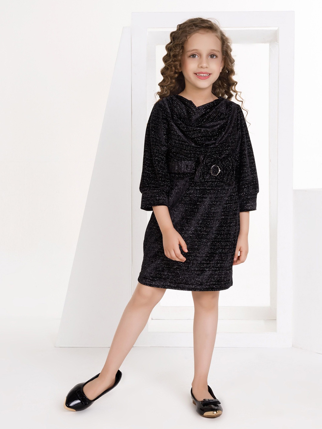 

Peppermint Girls Sequined Velvet A-Line Dress, Black