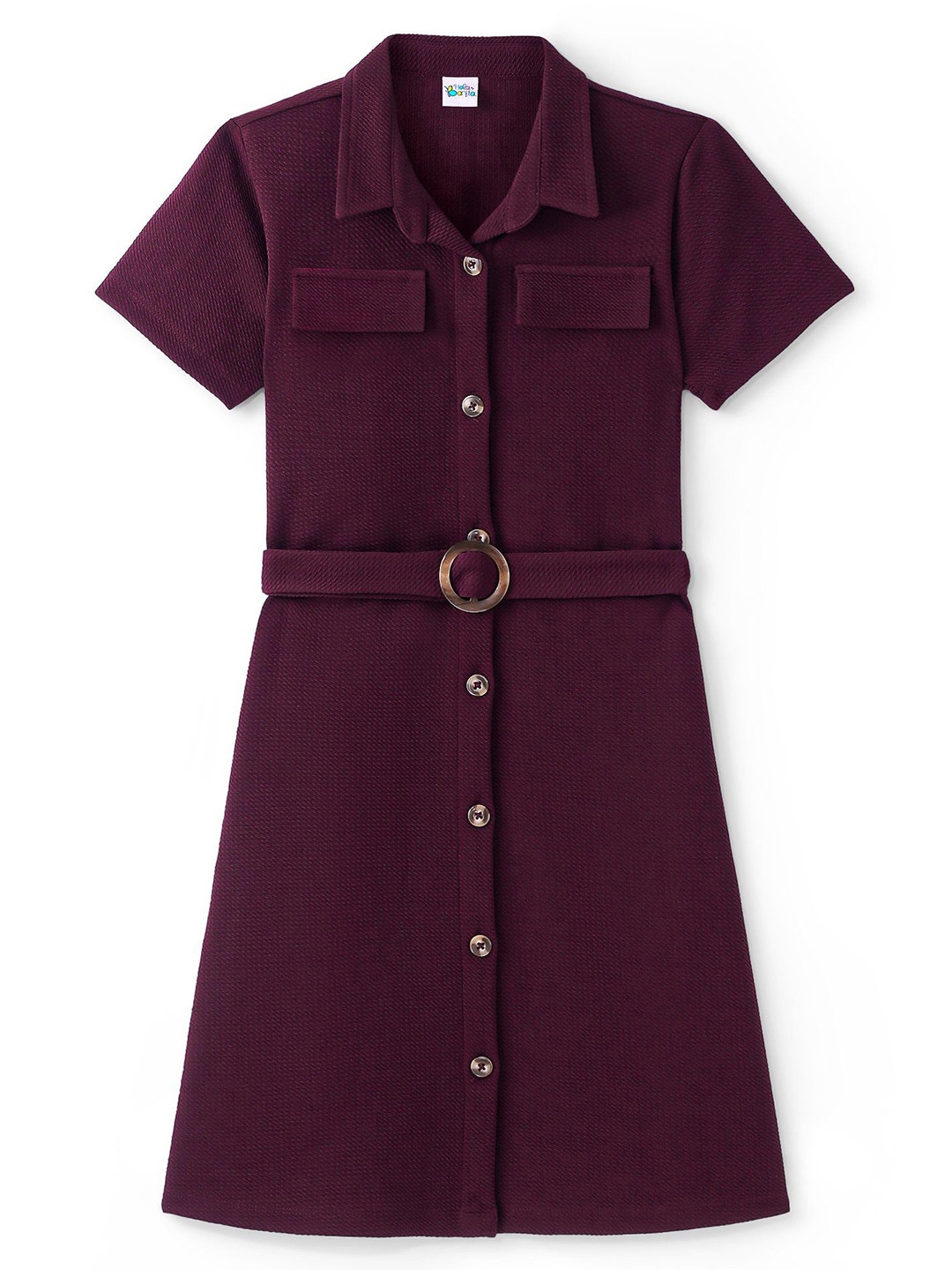 

Hola Bonita Girls Half Sleeves Shirt Dress With Belt Detailing, Purple