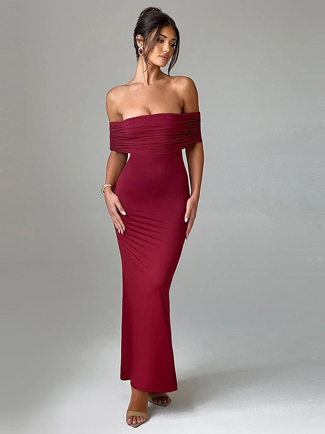 

LULU & SKY Women Off-Shoulder Maxi Dress, Burgundy