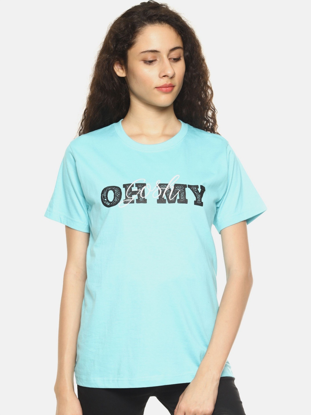 

OBOW Women Bio Finish Graphic Printed Round Neck Cotton T-shirt, Teal