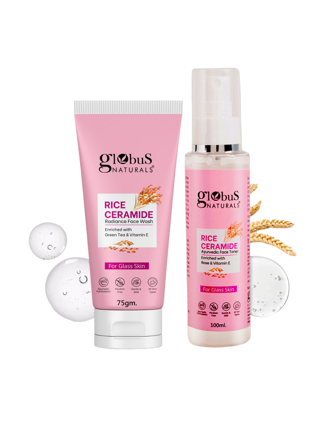 

Globus naturals Set Of 2 Rice Ceramide Face Wash -75g & Face Toner-100ml, White