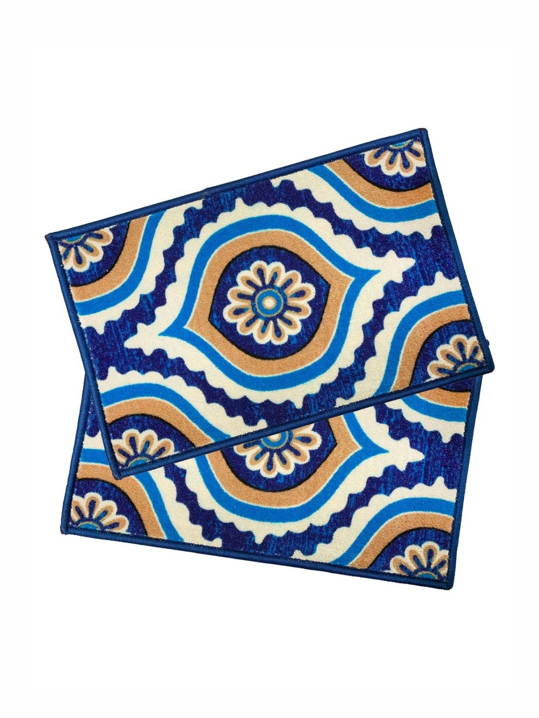 

Aura White & Blue 2 Pieces Floral Printed Anti Skid Doormats