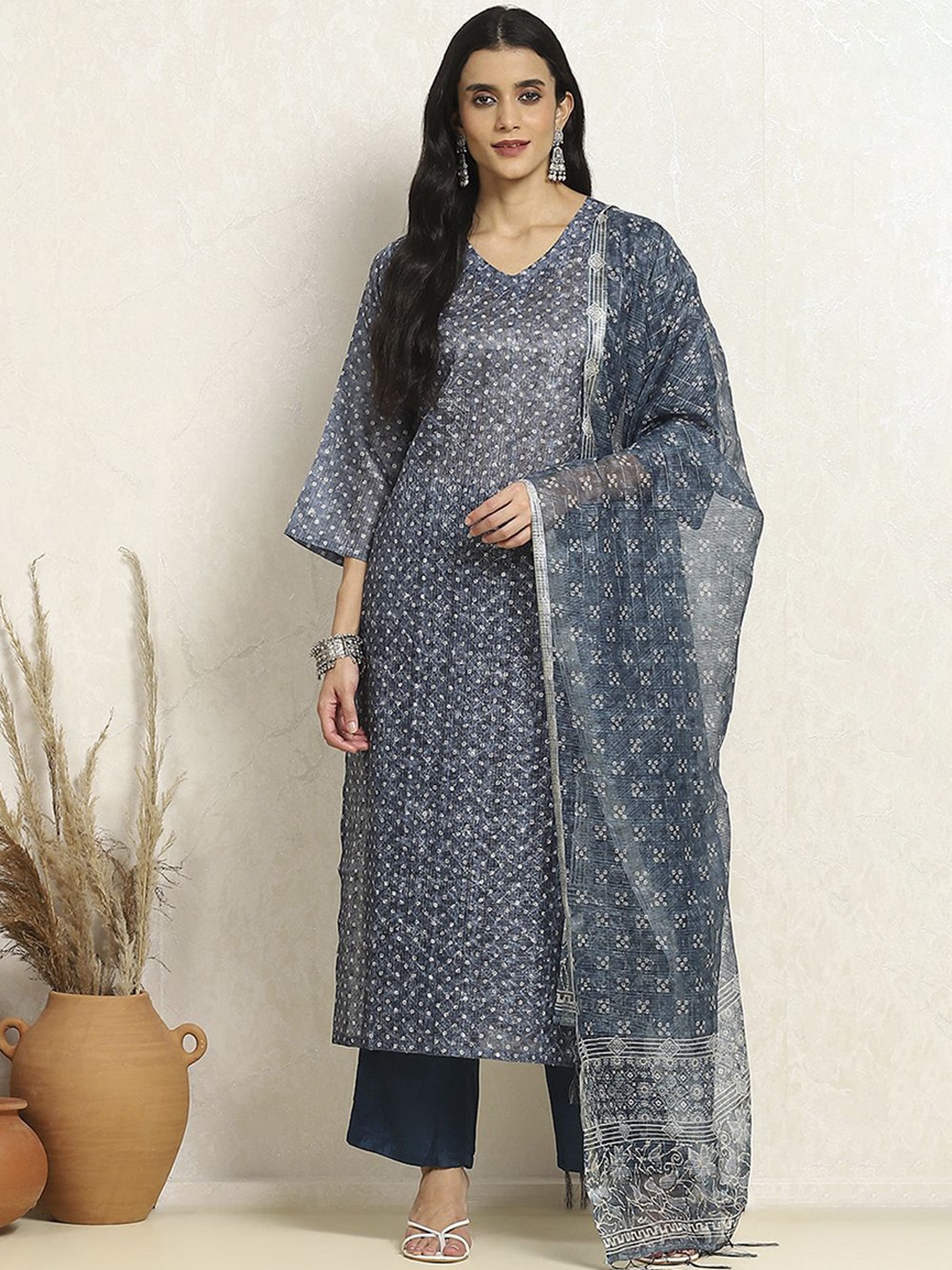 

Biba Bandhani Printed Unstitched Dress Material, Blue