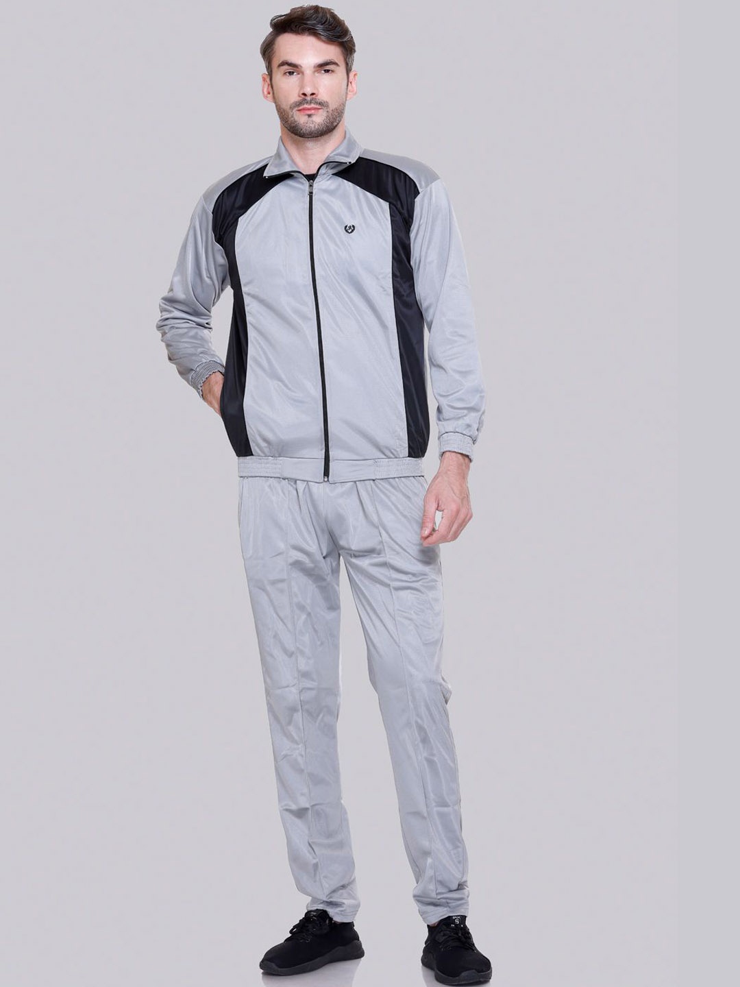 

ELPIDA Men Colourblocked Polo Collar Tracksuits, Grey melange