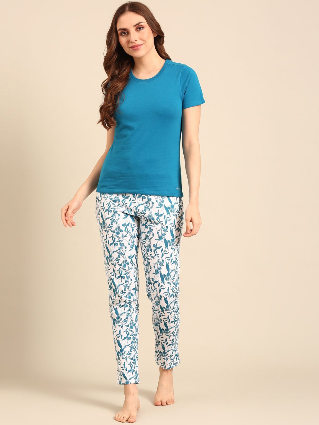 

Pepe Jeans Women Floral Printed Pure Cotton Night suit, Teal