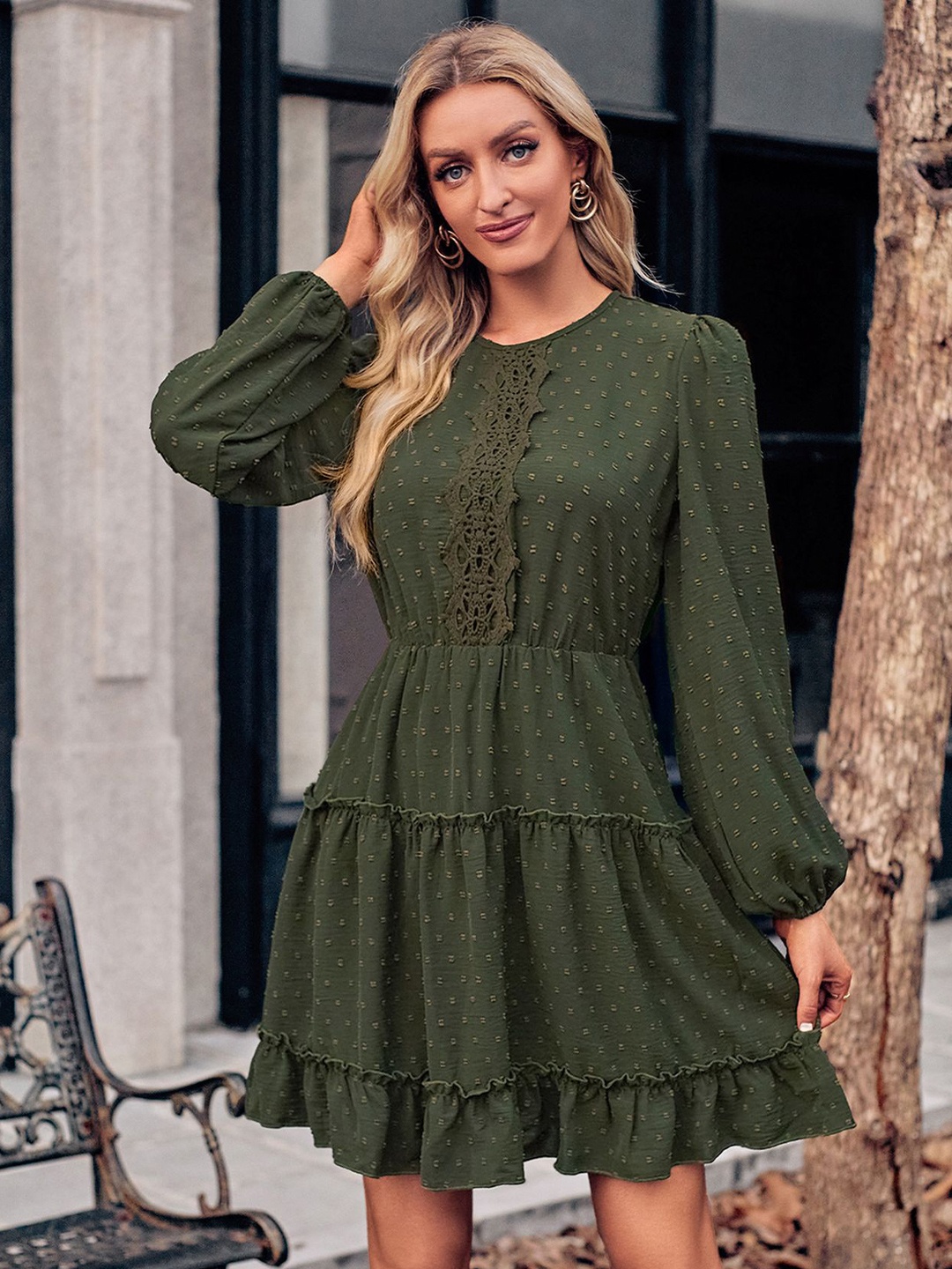 

StyleCast x Revolte Women Round Neck A-Line Dress, Green