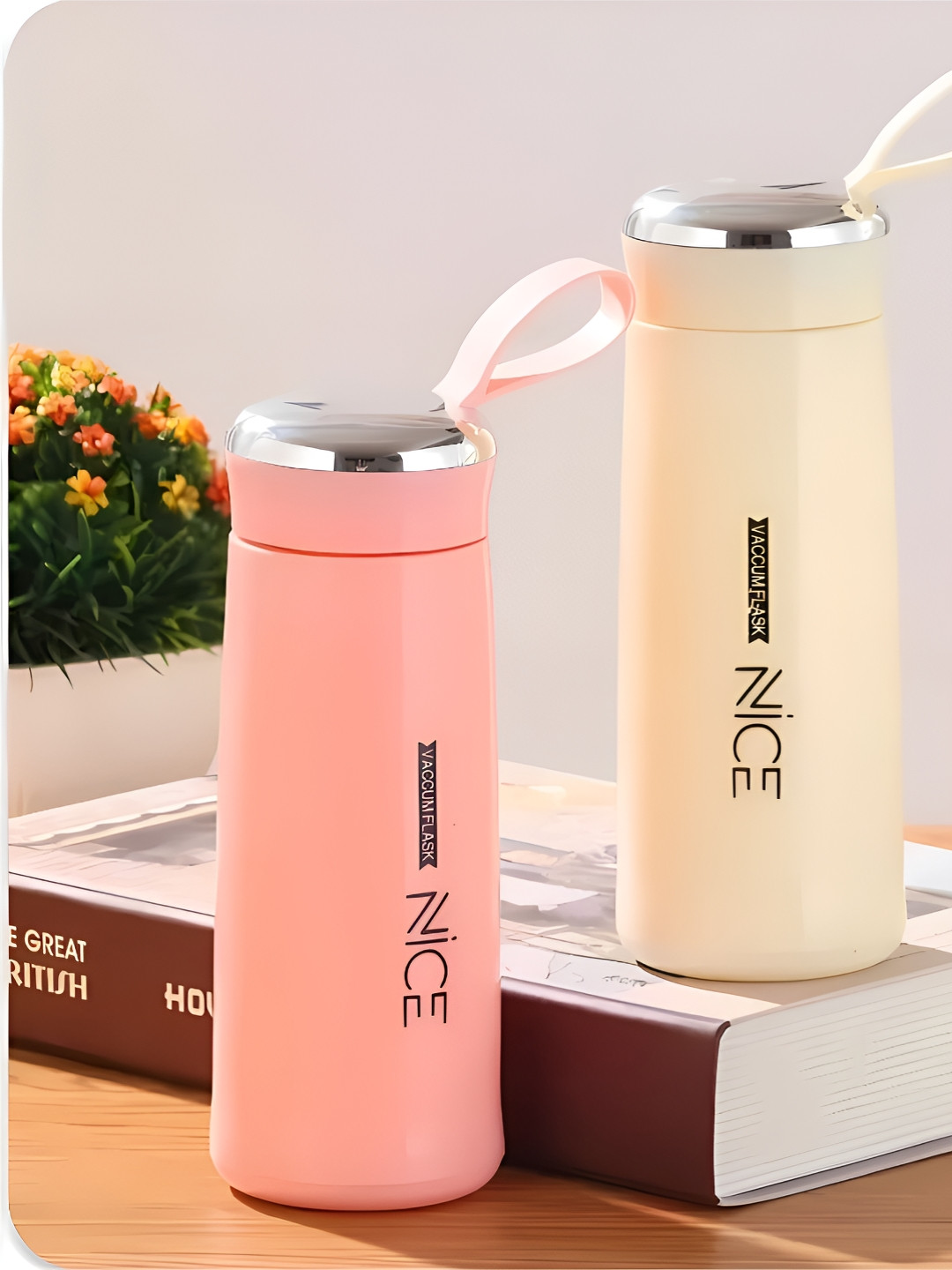 

WELOUR Pink & White 2 Pieces Glass Water Bottle