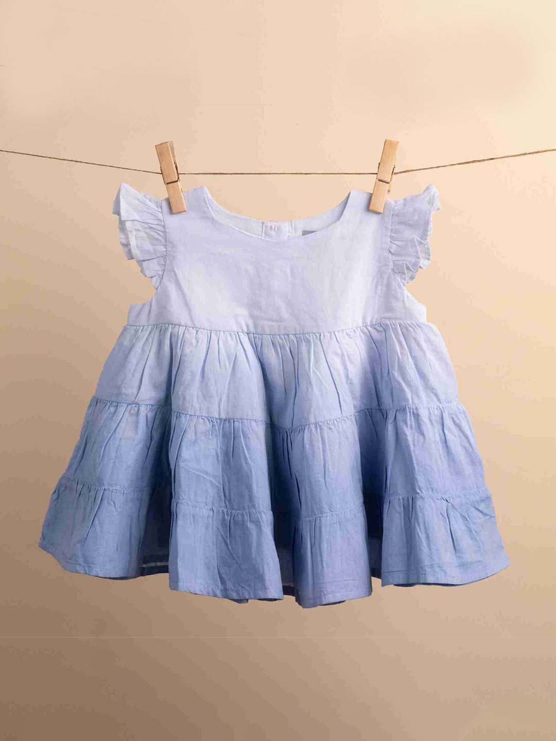 

TWEENY MINI Infant Girl Pure Cotton Ombre Tie-Dye Frock, Blue