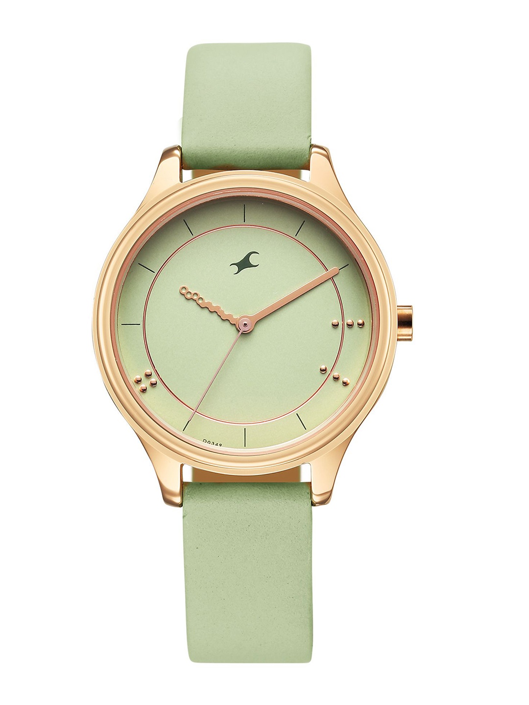 

Fastrack Women Brass Embellished Dial & Leather Straps Analogue Watch 6296WL02, Green