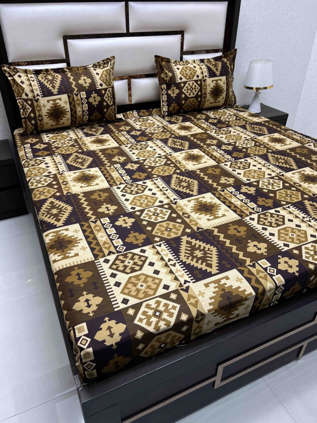 

Pure Decor Brown Ethnic Motifs Pure Cotton 350 TC King Bedsheet with 2 Pillow Covers
