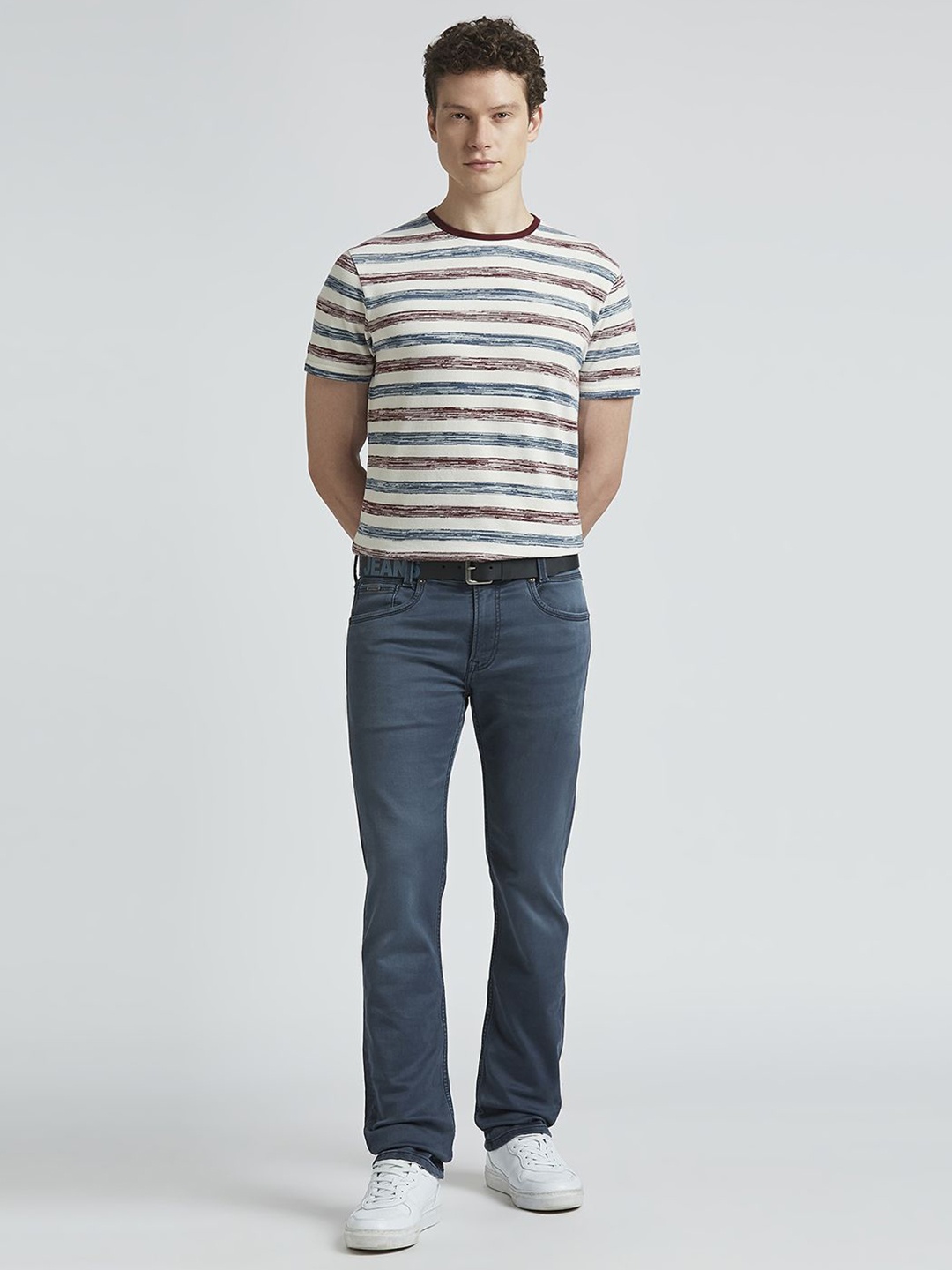 

Pepe Jeans Men Striped Round Neck Cotton Slim Fit T-shirt, White