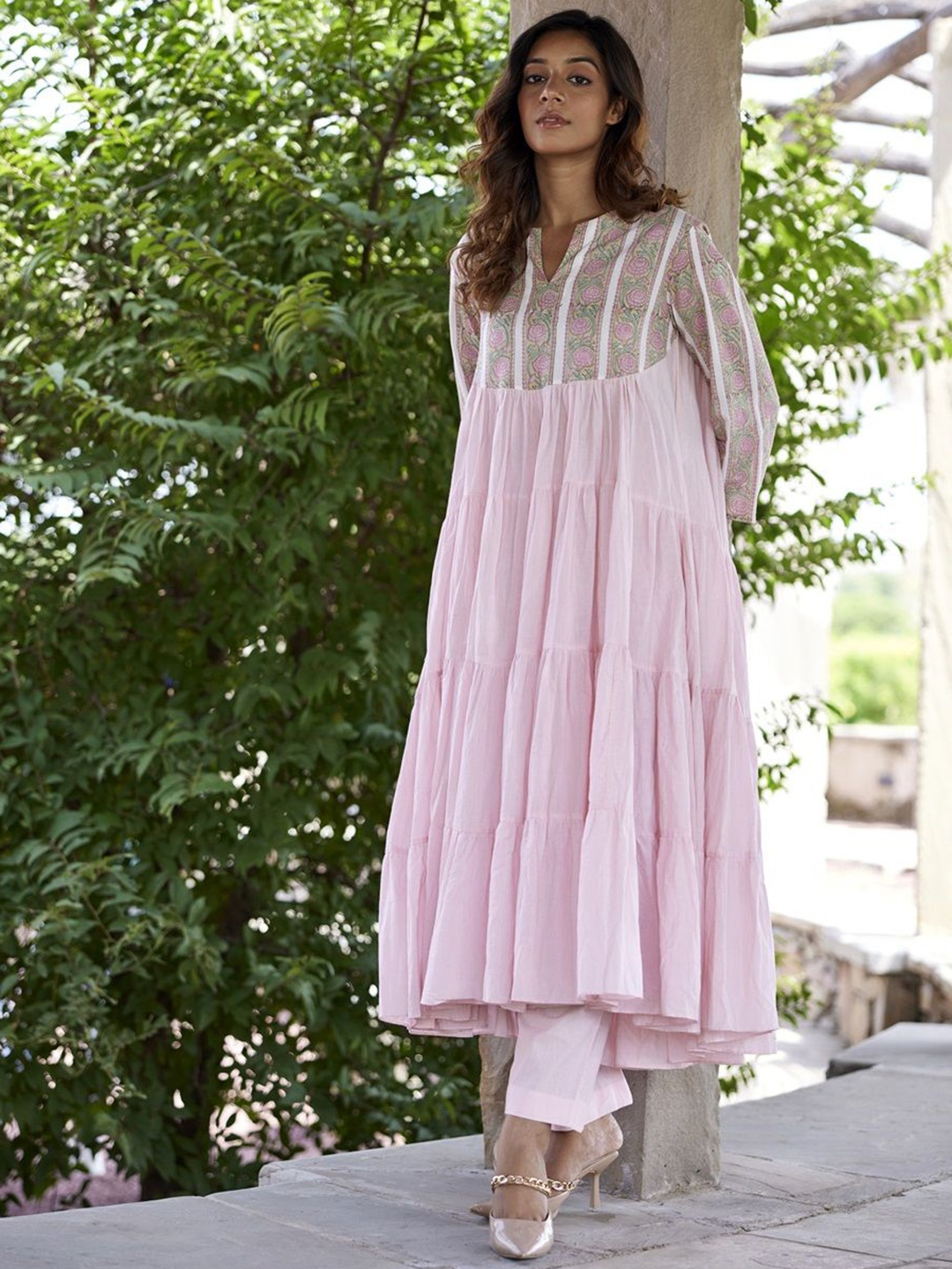 

JAIPURRANG Floral Printed Pure Cotton Anarkali Kurta, Pink