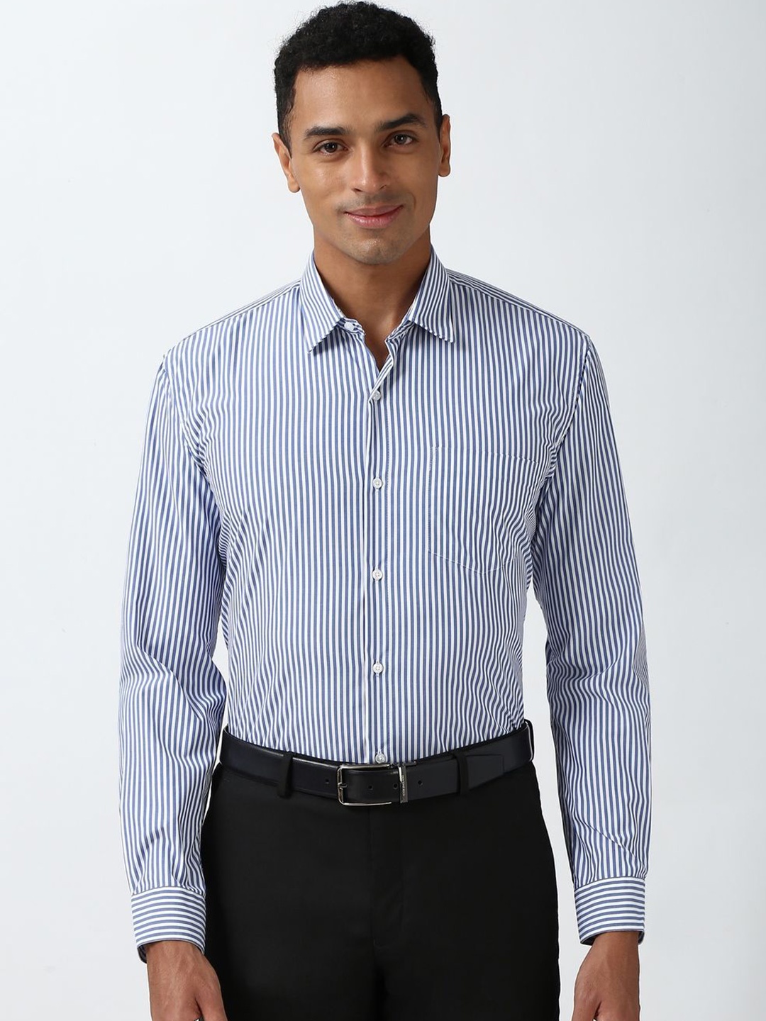 

Peter England Men Opaque Striped Formal Shirt, Blue