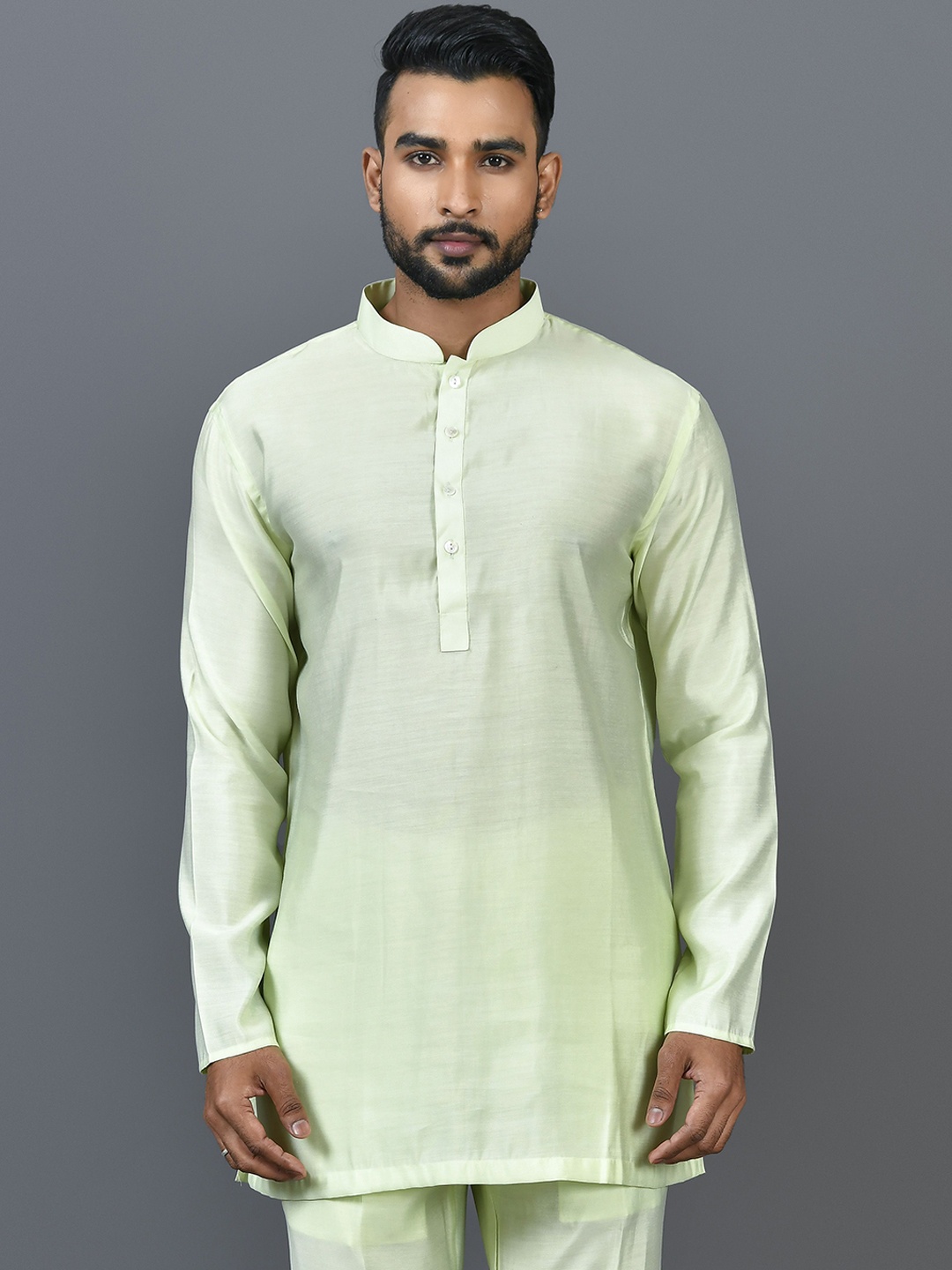 

Sayisha Mandarin Collar Long Sleeves Cotton Straight Kurta, Lime green