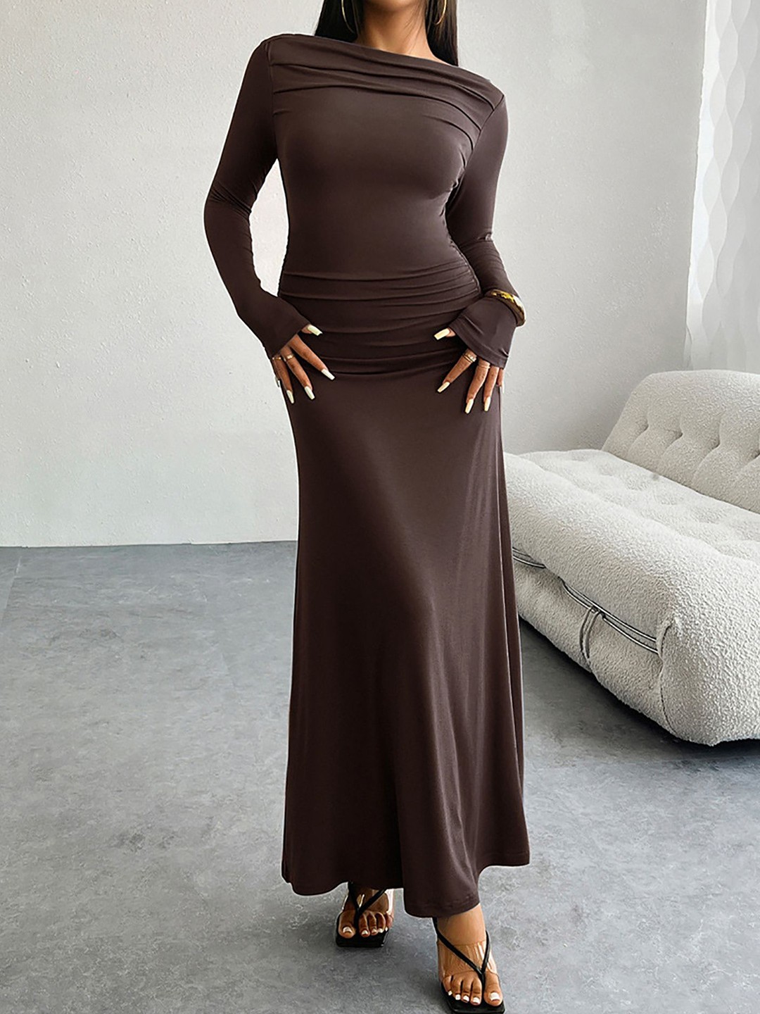 

StyleCast x Revolte Women Solid Bodycon Maxi Dress, Brown
