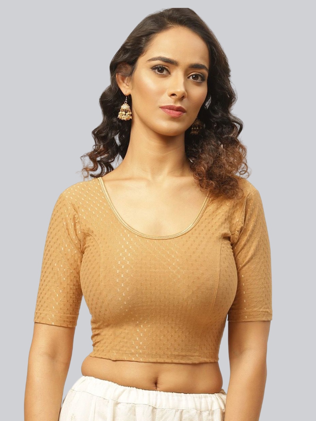 

Fressia Fabrics Woven Design Saree Blouse, Beige