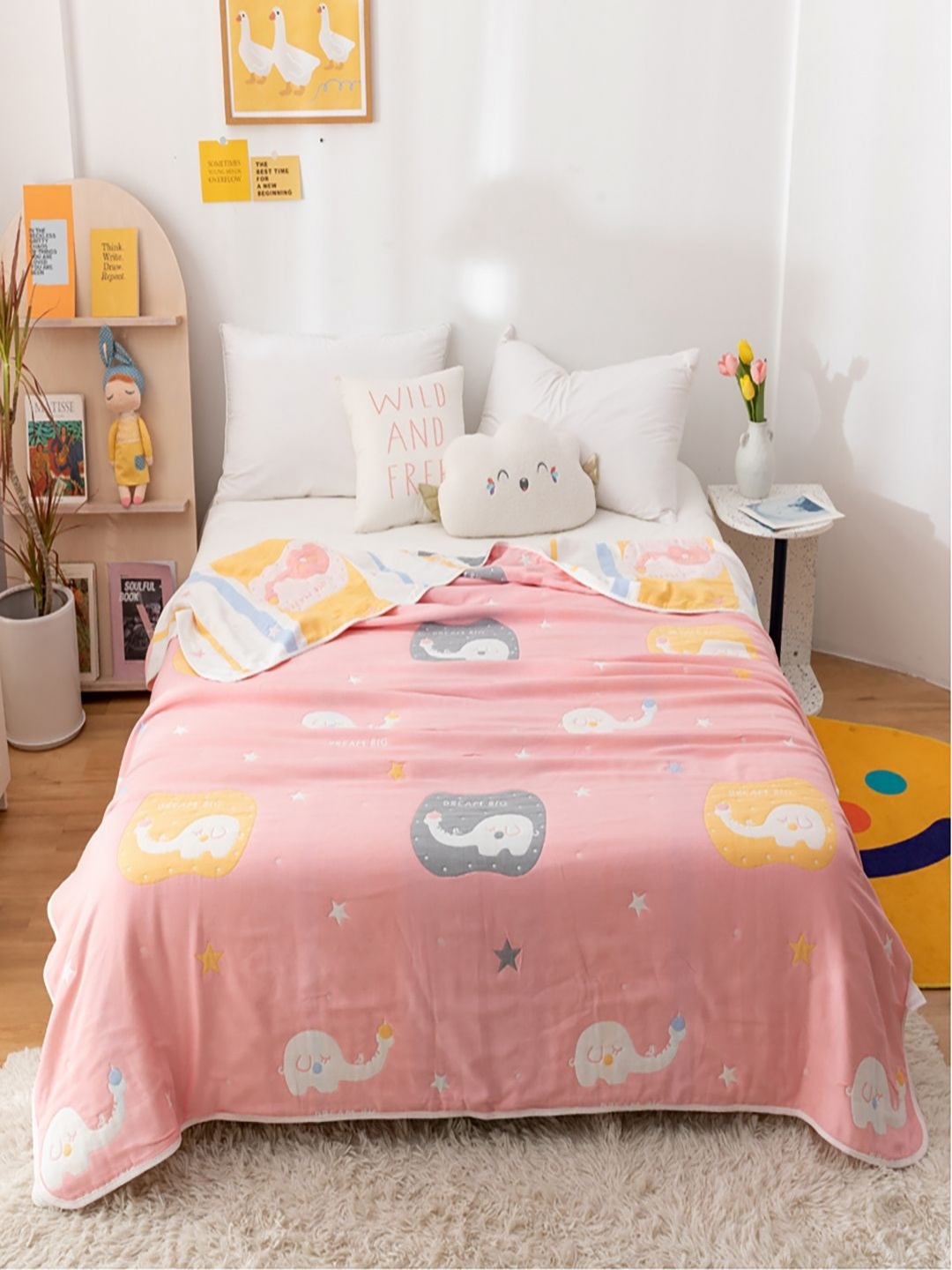 

JC HOME Pink Cartoon Characters Printed Pure Cotton AC Room 400 GSM Double Bed Quilt