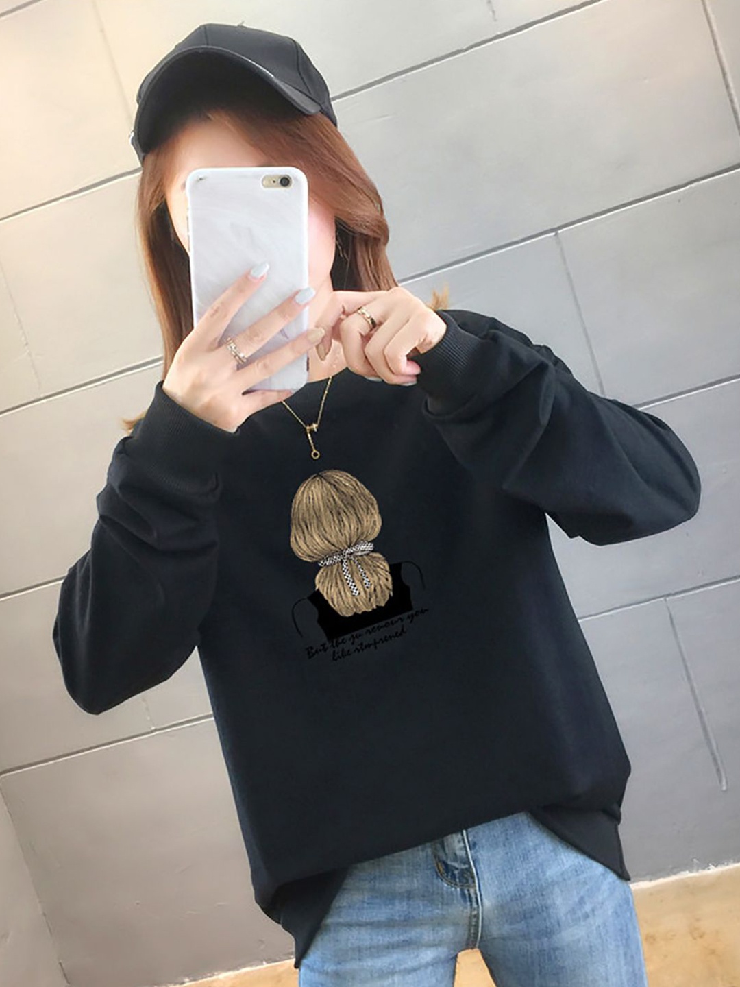 

StyleCast x Revolte Graphic Printed Cotton Longline Sweatshirt, Black