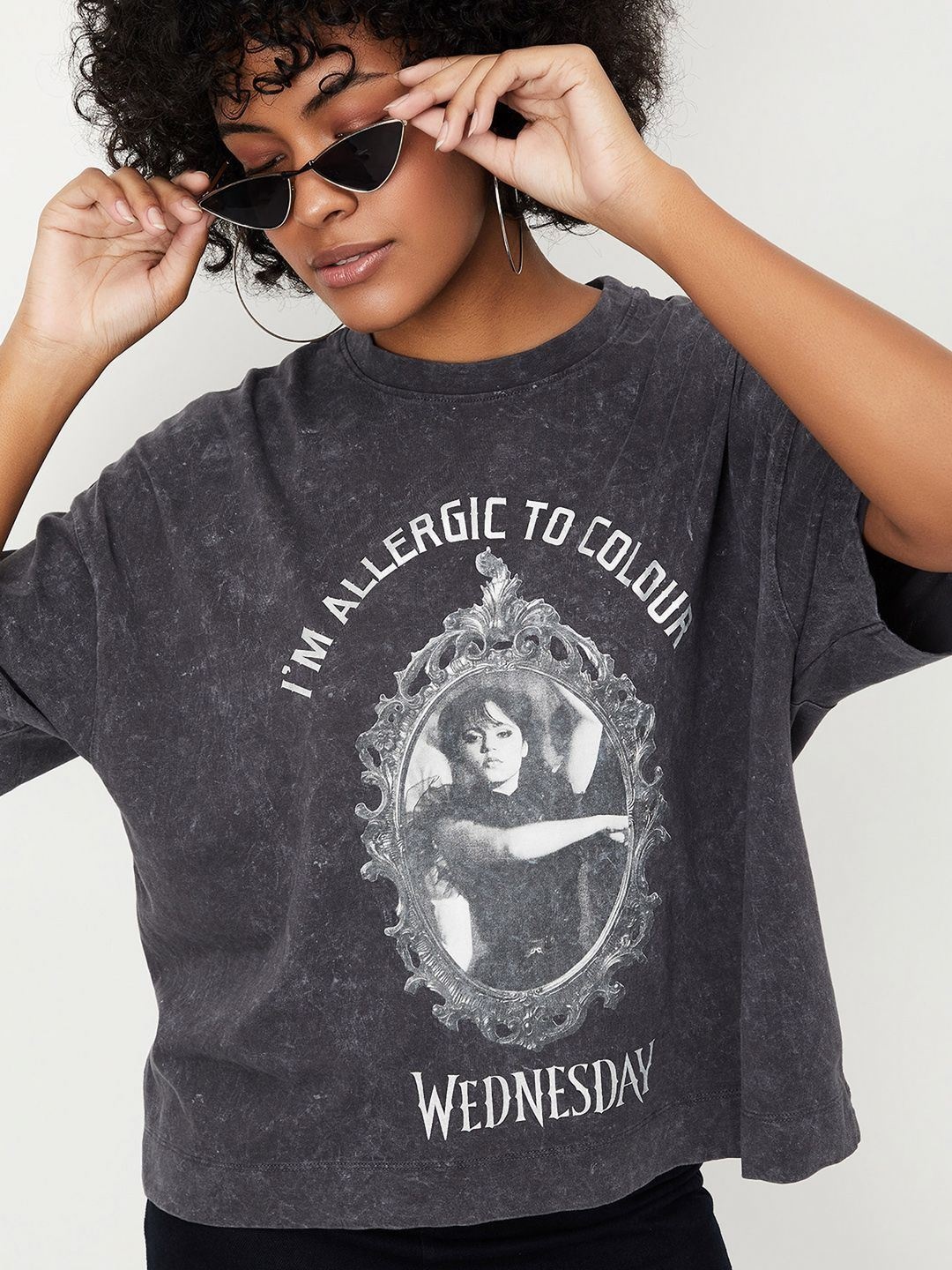

max Women Graphic Printed Round Neck Cotton T-shirt, Grey