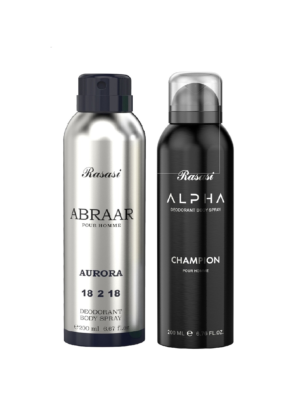 

Rasasi Set Of 2 Abraar Aurora 18 2 18 & Alpha Champion Deodorant Body Spray - 200ml Each, Silver