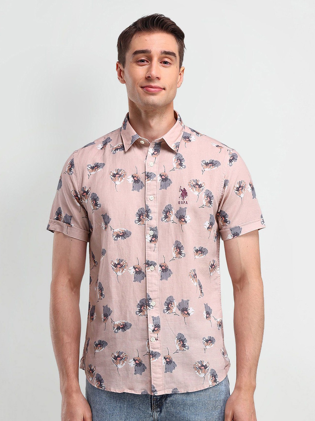 

U.S. Polo Assn. Denim Co. Men Modern Floral Printed Cotton Slim Fit Casual Shirt, Pink