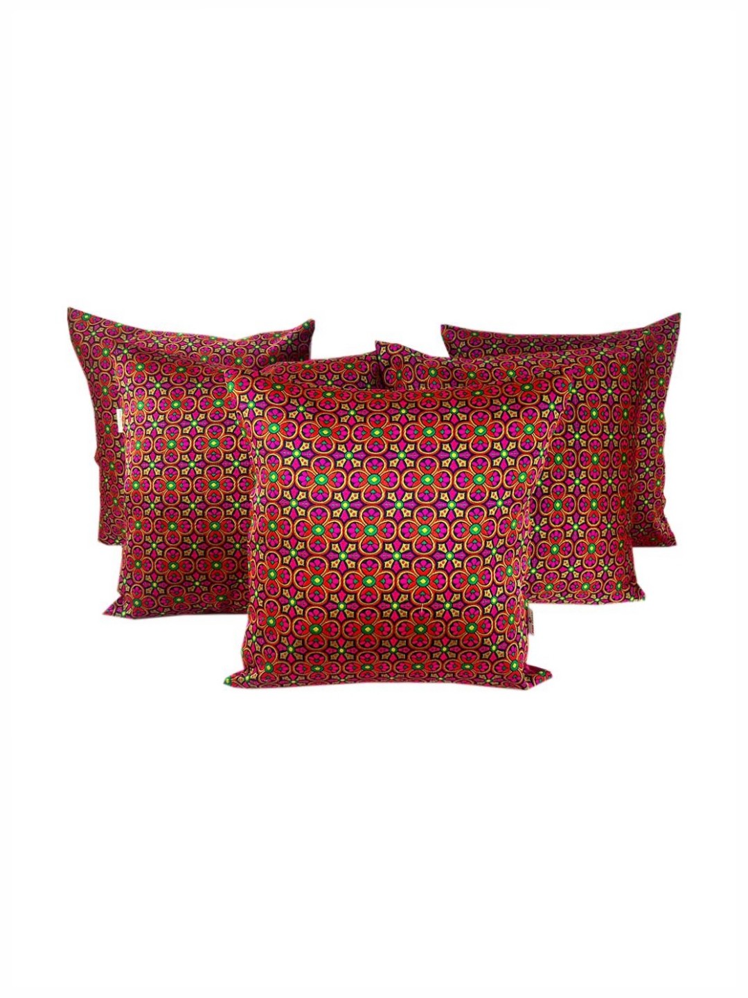 

Pink Parrot Red & Yellow 5 Pieces Floral Jacquard Silk Square Cushion Covers