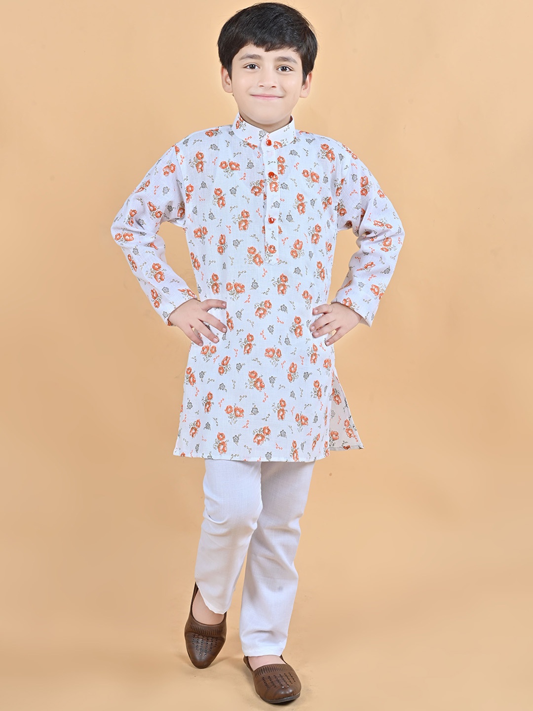 

BT DEZINES Boys Floral Printed Straight Kurta with Pyjamas, Blue