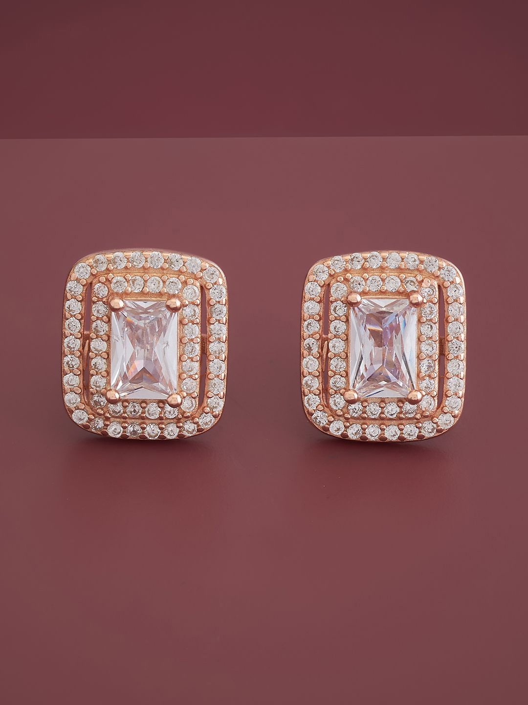 

Kushal's Fashion Jewellery 92.5 Pure Silver Rose Gold-Plated Cubic Zirconia Studs