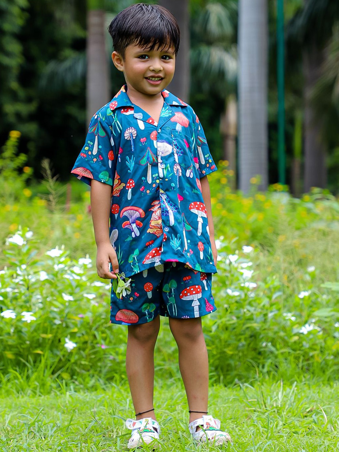 

Stuffie Land Unisex Boys Printed Cotton Shirt With Shorts Clothing Set, Blue